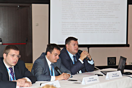 From left to right: Medvedev, PhD, LLM, Senior lawyer, Evgeny Alexandrov, PhD, Chief of Legal Department, Sergey and Valery Narezhny, PhD, Counsel